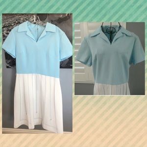 60s Vtg Mod GoGo Blue White Bleeker St Shift Dress